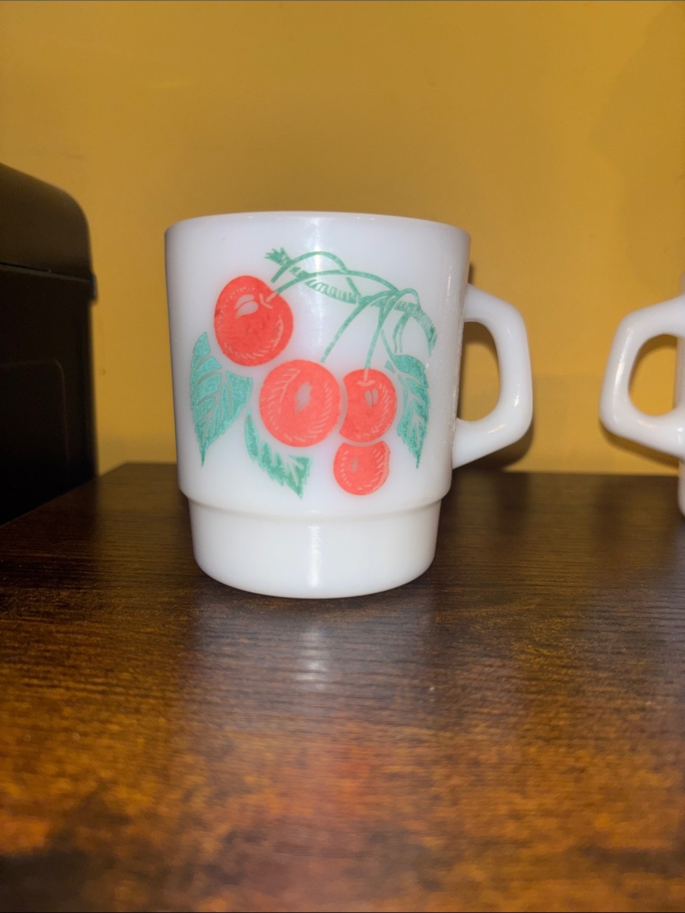White Ceramic Mug with Red Cherry Print